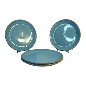 MCM Harkerware Blue Mist Speckled Stone China Oven Proof Dinner Plates Set-4 HTF